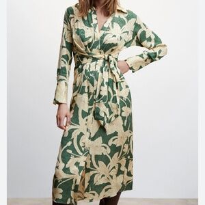 Mango satin tie waist midi dress